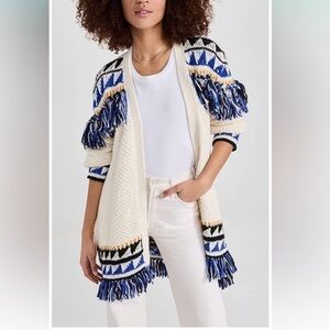 MOTHER Cream and Blue Fringe Cardigan